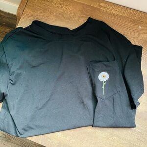 Purusha People Black T-Shirt with Daisy Embroidery